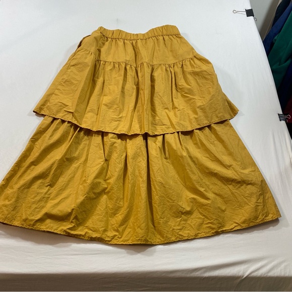 Who what wear Tier Skirt Mustard Women’s Small Midi skirt Elastic waist pockets - Picture 7 of 7